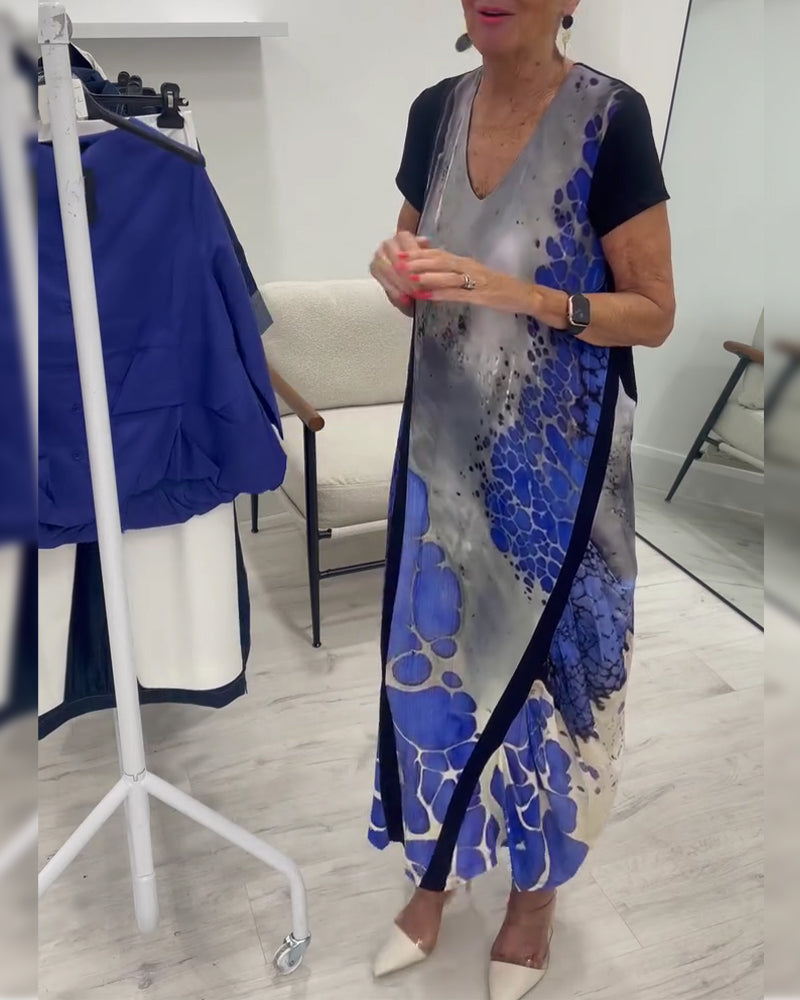 Sukienka Atrament Mycie Nadruk Długa