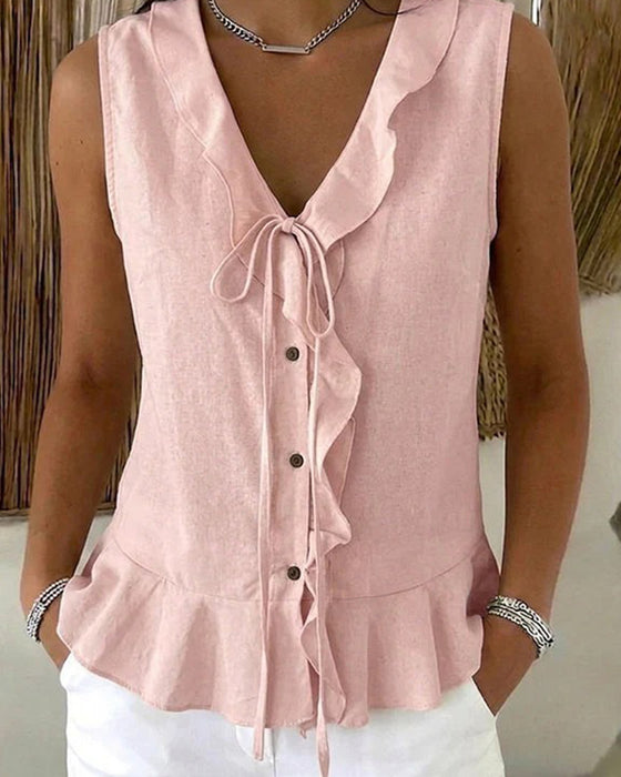 Tank Top Ruffle Krawat Bez Rękawów