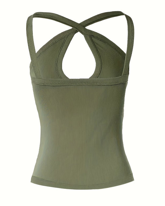 Cami Top Halter Dekolt Wycięcie Żebrowany