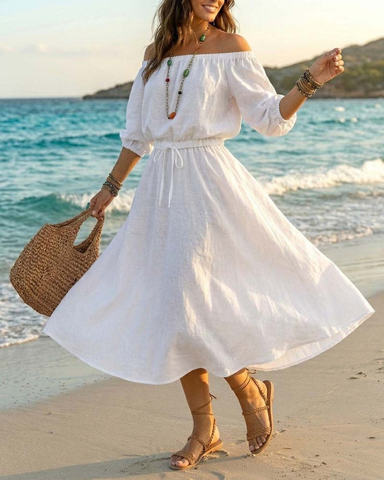 Sukienka Off-Shoulder Sznurowanie Talia