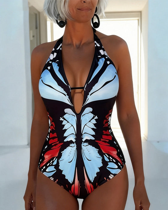 One-Piece Motyl Druk Halter