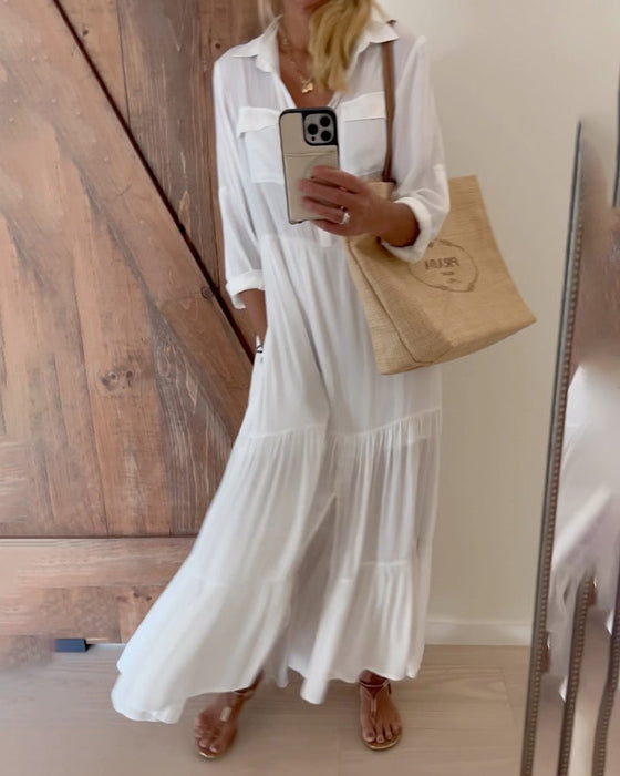 Sukienka na co dzień z guzikami w jednolitym kolorze