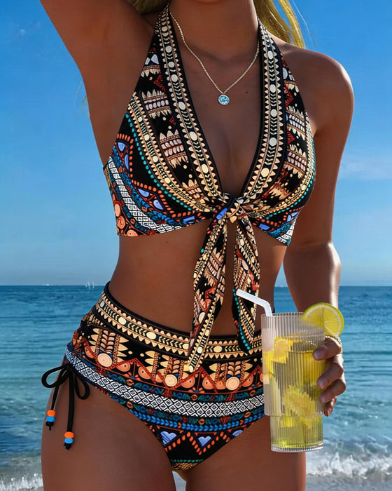 Bikini Bohemian Geometryczny Halter