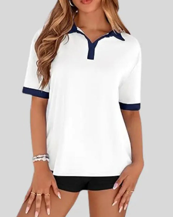 T-Shirt Polo Kołnierz Blok Koloru Krótki Rękaw