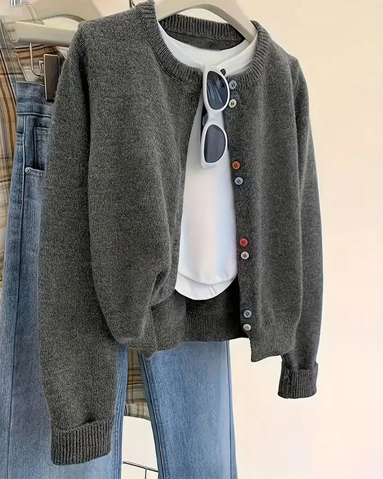 Kardigan w jednolitym kolorze z długim rękawem