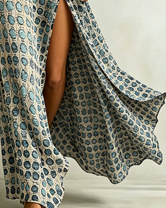 Sukienka Off-Ramię Polka Dot Rozcięcie