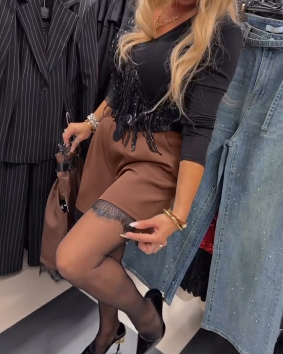 Szorty Elegancki Lamówka Z Koronki