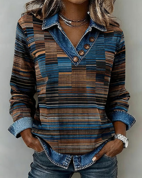 Top Denim Patchwork Pasek Vintage