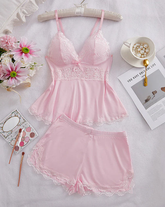 Komplet Koronkowa V Dekolt Camisole I Spodenki Piżama