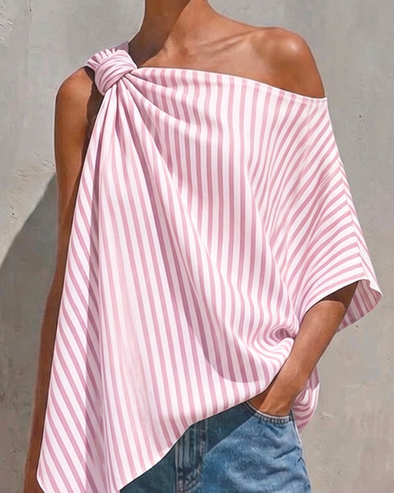 Bluza W Paski Luźny Asymetryczny Projekt