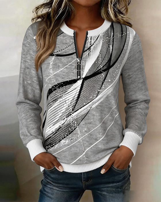 Sweatshirt Okrągły Dekolt Zamek Błyskawiczny Linia Długi Rękaw