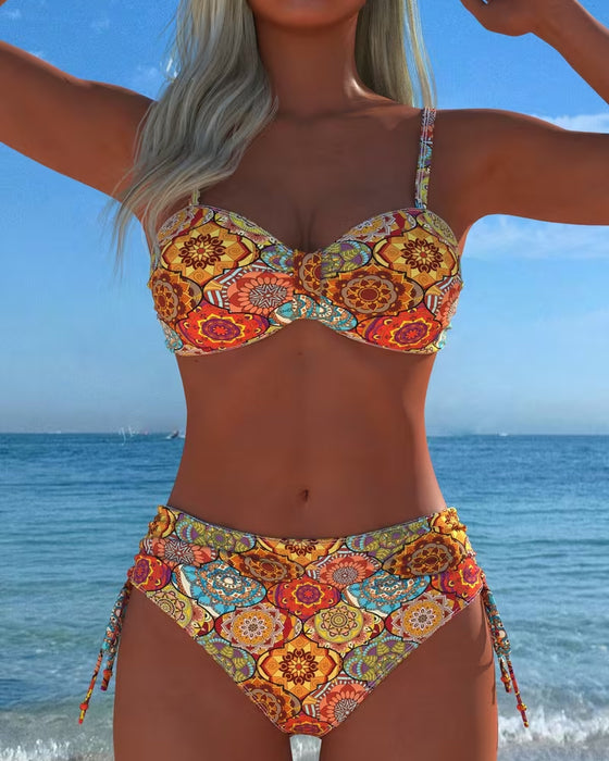 Bikini Sznurowany Kółko Nadruk