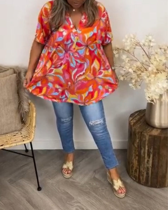 Koszula z dekoltem w kształcie litery V i krótkimi rękawami