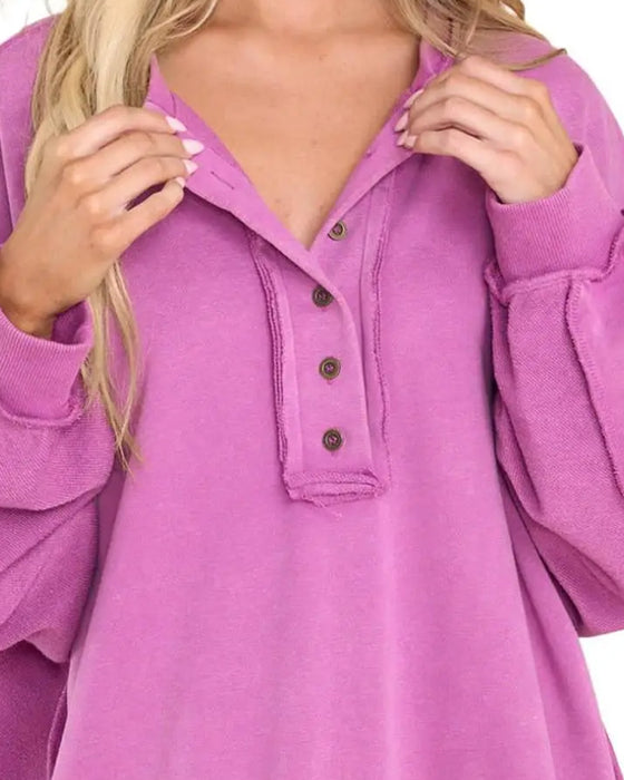Sweatshirt Guzik Nieregularny Gładki Luźny