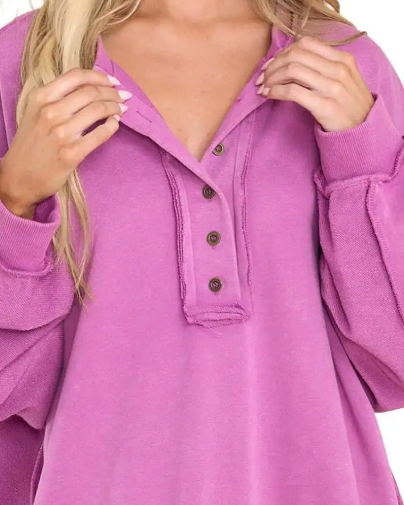 Sweatshirt Guzik Nieregularny Gładki Luźny