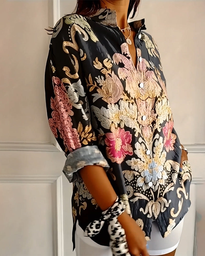 Koszula Kołnierzyk Drukowana Zapięcie Na Guziki