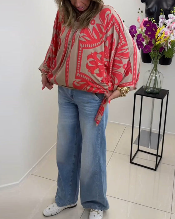 Bluzka z długim rękawem i okrągłym dekoltem z nadrukiem