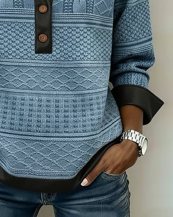 Bluza Z Kołnierzem Button-Down I Detalami Patchwork