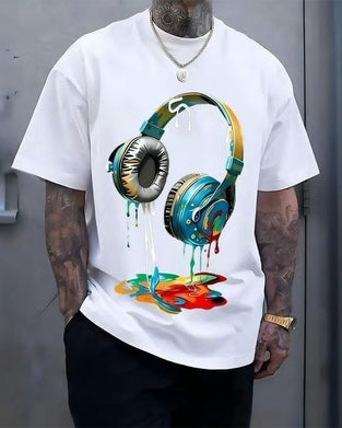 Męski T-Shirt Graffiti Nadruk Słuchawki