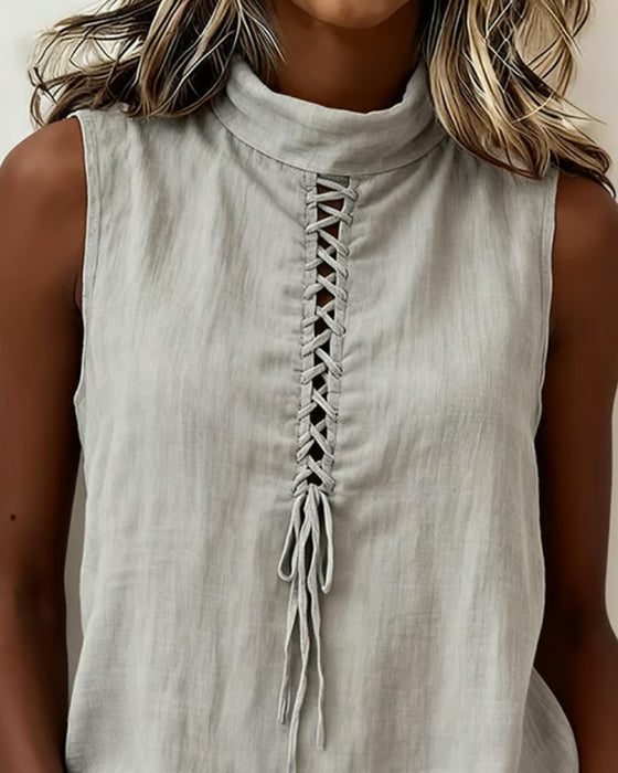 Tank Top Mock Neck Krawat Bez Rękawów