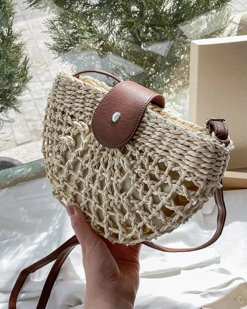 Torba Boho Półokrągły Kształt Ażurowy Słoma