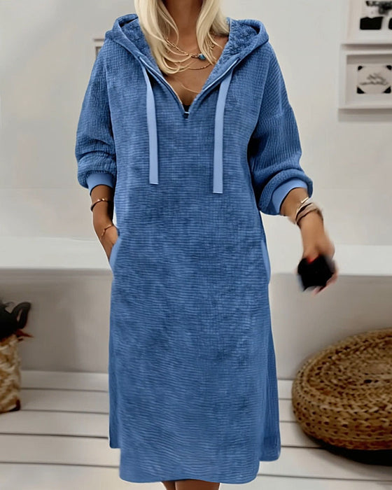Sukienka Z Polaru W Waffle Casual Z Kapturem