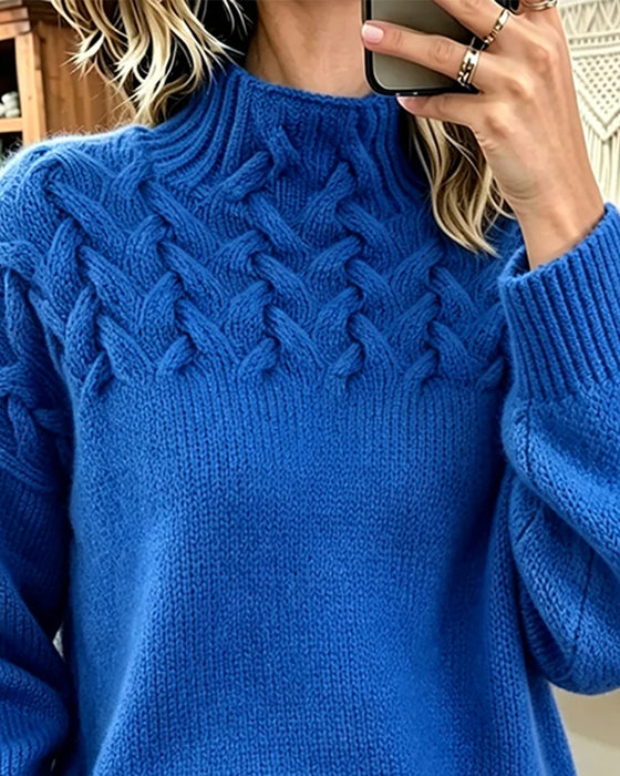 Sweter Gładki Swobodny Długi Rękaw