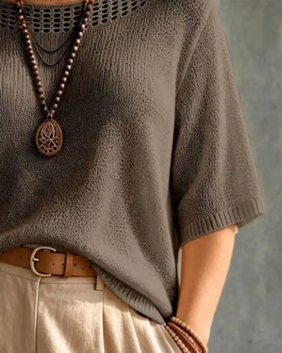 Sweter Okrągły Dekolt Ażurowy