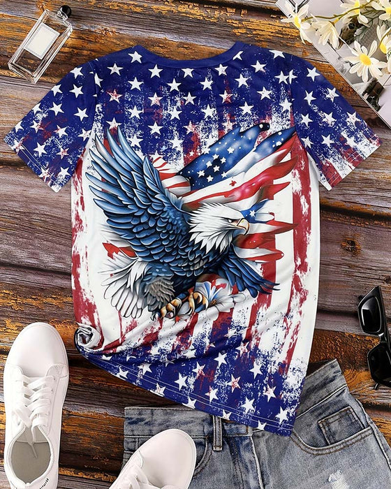 T-Shirt Gwiazdki I Paski Orzeł Druk