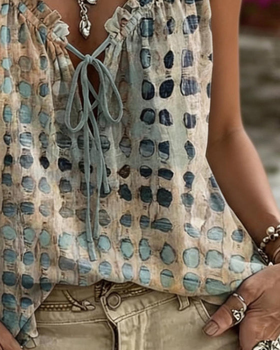 Tank Tops Polka Dot Nadruk Falbana