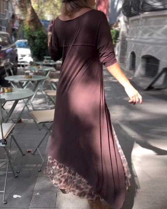 Sukienka Długi Rękaw Jednolity Kolor Nieregularny