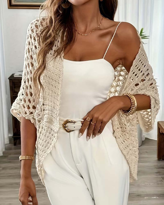 Cardigan Wycięcie Luźny Dzianinowy