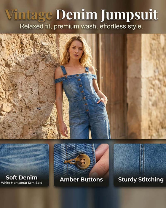 Jumpsuit Ramiączko Spaghetti Odkryte Ramię Szeroka Noga Denim