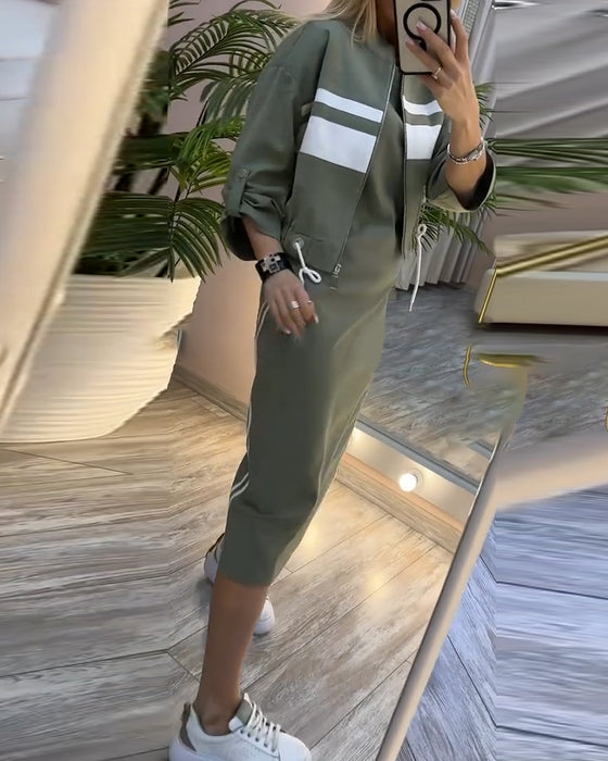 Zestaw casualowa kurtka sukienka bez rękawów