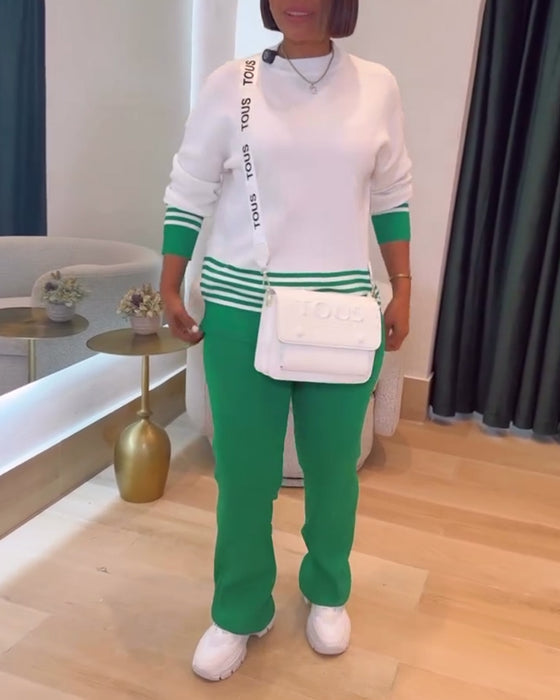 Paski Kontrastowy Pulower Spodnie Zestaw