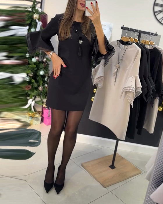 Sukienka Elegancki Rękaw Falbanki Gorąco Kryształ Sukienka Prosta