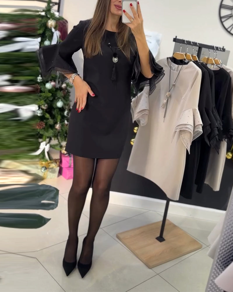 Sukienka Elegancki Rękaw Falbanki Gorąco Kryształ Sukienka Prosta