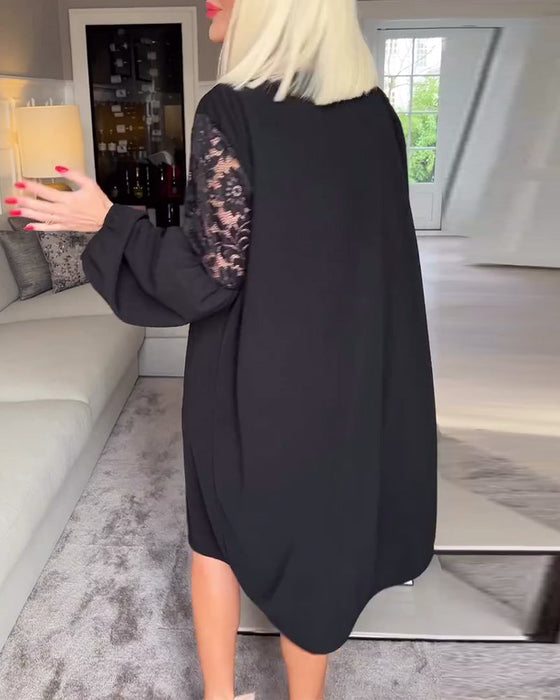 Elegancka sukienka z dekoltem w serek i długim rękawem