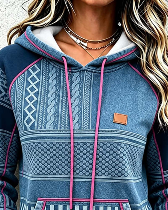 Hoodie Z Kapturem Długi Rękaw Luźny