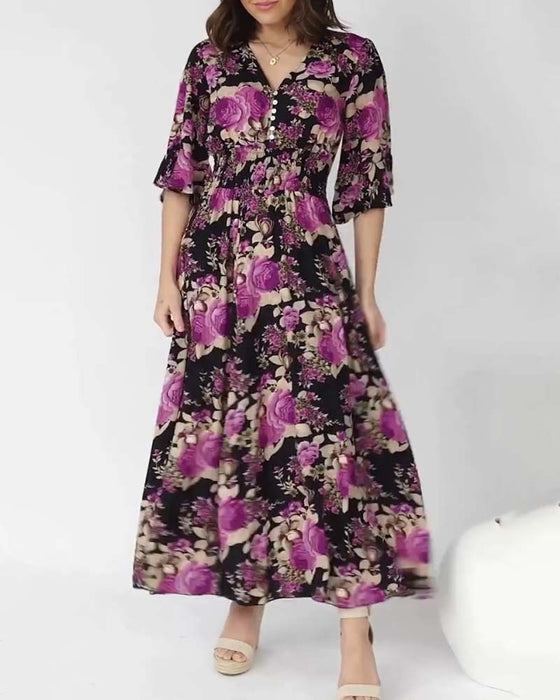 Sukienka maxi z kwiatowym nadrukiem i dekoltem w szpic