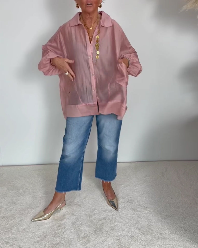 Koszula Rękaw Lampion Sheer Luźny