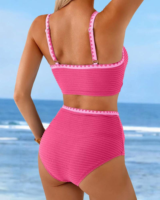 Bikini Kontrast Żebrowany Wysoki Stan