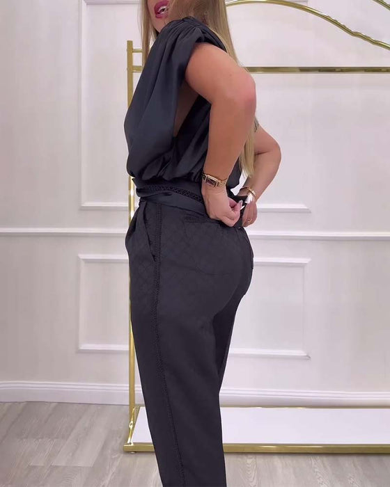 Bluzka Bufiaste Rękawy Jedno Ramię Jednolita