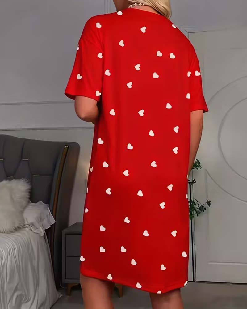Sukienka Litera Print Serce Casual Koszula Nocna