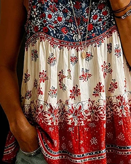 Tank Top Bez Rękawów Okrągły Dekolt Bohemian
