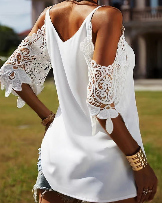Bluzka Off-Shoulder Ażurowa Jednokolorowa