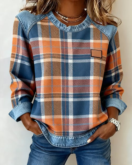 Modna Bluza W Kraciasty Patchwork