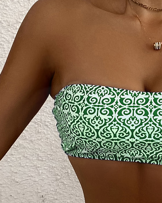 Bikini Bandeau Kwiatowy Wzór Dwuczęściowy