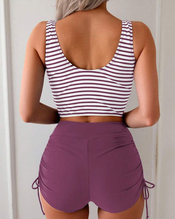 Bikini W Paski Wiązany Modny Dwuczęściowy