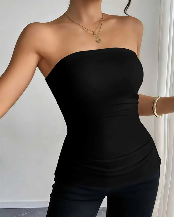 Tank Top Bez Ramiączek Gładki Moda